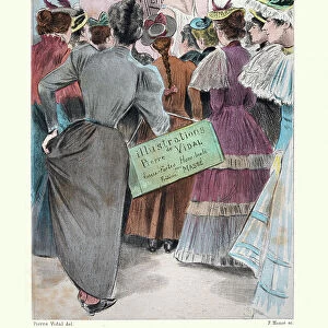 Women's right activists putting up posters, Victorian, French, 19th Century