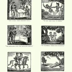 Woodcut engravings from the story Babes in the Wood Woodcut engravings from the story Babes in the Wood