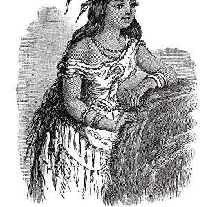 woodcut of Pocahontas
