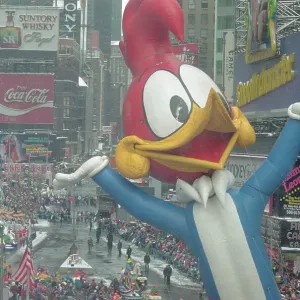 Woody Woodpecker Balloon Floating Through Times Square Woody Woodpecker Balloon Floating Through Times Square