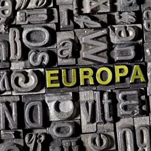 The word Europa, made of old lead type
