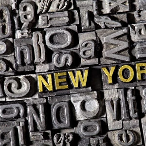 The word New York, made of old lead type