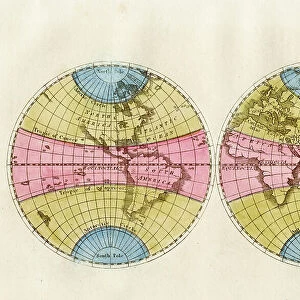 The World in Hemispheres - Map Published 1819, London for "P. Virgilii Maronis Georgicorum Libri Quator. The Georgicks of Virgil"