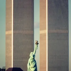 World Trade Center and Statue of Liberty