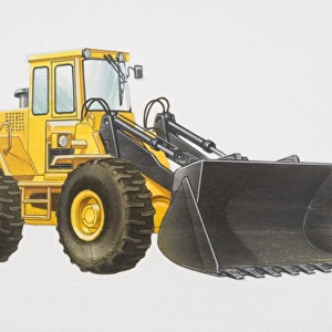 Yellow wheel loader, side view