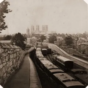 York Station Print circa 1858 - Carriages in Sidings with York Minster York Station Print circa 1858 - Carriages in Sidings with York Minster