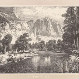 Yosemite Fall, Sierra Nevada, California, USA, wood engraving, published 1889