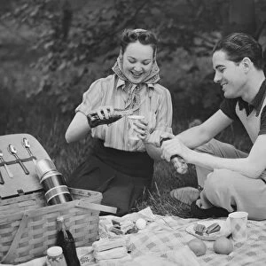 Young couple on picnic (B&W)