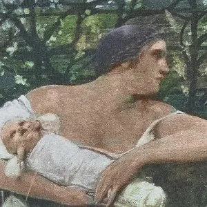 Young woman holding her baby, Victorian motherhood, Jugendstil, German Art Nouveau, 1890s, 19th Century Young woman holding her baby, Victorian motherhood, Jugendstil, German Art Nouveau, 1890s, 19th Century