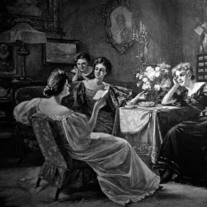 Four young women talk in the living room - 1896