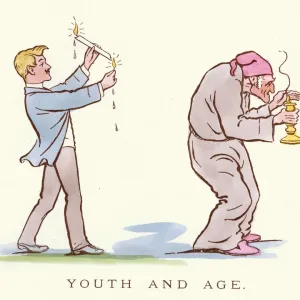 Youth and Age Print: A Victorian Satirical Cartoon of a Candle Youth and Age Print: A Victorian Satirical Cartoon of a Candle