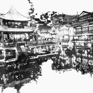 Yu Garden Night View Ink Painting Print Yu Garden Night View Ink Painting Print