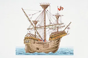 Dorling Kindersley Prints Gallery: 1450 carrack at sea