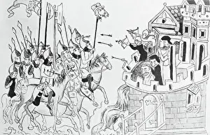 14th-Century Miniature Painting of Mongols at Gates of Liegnitz in 1241