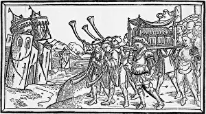 15th-Century Woodcut of Joshua's Trumpeters Making the Walls Of Jericho Tumble