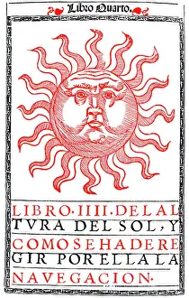 Spanish Text Prints: 16th-Century Woodcut of the Sun