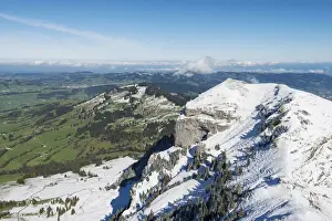 The 1751m high, snow-capped Kamor mountain in the Appenzell Alps, canton of Appenzell Innerrhoden, Switzerland, Europe