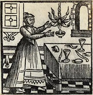 17th-Century Dutch Woodcut of Jewish Woman Lighting Sabbath Candles