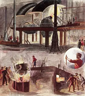 Molten Prints: 1876 Engraving of Steel Manufacturing