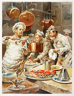 1893 French Chefs at Work - Chromolithograph from L'Illustration Magazine 1893 french chefs work chromolithograph lillustration magazine