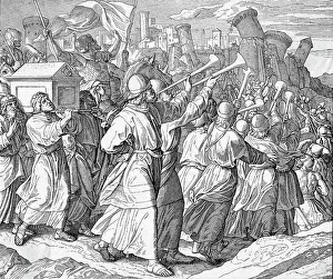 Horn Prints: 18th-Century Engraving of the Israelites Tearing Down the Walls Of Jericho