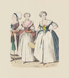 17th & 18th Century Costumes Collection: 18th century, German bourgeois costumes, hand-colored wood engraving, published c. 1880