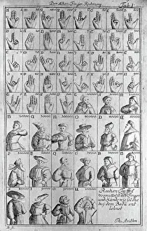 German Text Prints: 18th-Century Illustration of Hand Gestures for Counting
