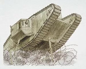 1916 armoured tank, low angle view