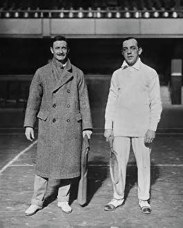 Prints of American tennis player Frederick B Alexander, wearing an overcoat, and American tennis player Dr William Rosenbaum in the men's doubles competition of the United States National Indoor Championships The Grand Slam Gallery: 1917 US National Indoor Championships - Men's Doubles
