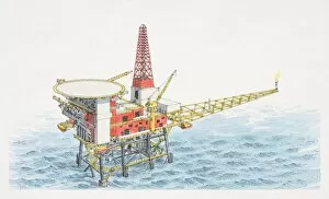 1945 offshore gas drilling rig, elevated view