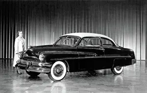 Prints of (Original Caption). The 1951 Mercury customized six-passenger coupe, the Monterey, is the newest version of the popular Mercury model and is now in production in limited quantities Vintage Car Collection Prints: 1951 Mercury Monterey in Showroom