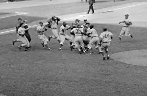 Mound Prints: 1955 Dodgers Rushing the Mound After Series Win