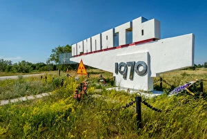 Images Dated 14th July 2016: 1970s sign for entrance to Pripyat in the Chernobyl Exclusion Zone, Ukraine