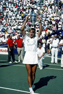 Prints of FLUSHING, NY - CIRCA 1988: Steffi Graf at the 1988 U.S. Open Tennis Tournament circa 1988 in Flushing, Queens. (Photo by PL Gould/IMAGES/Getty Images) The Grand Slam Gallery: 1988 U.S. Open Tennis Tournament