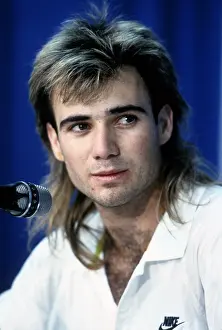 Prints of NEW YORK, NY - CIRCA 1989: Andre Agassi during the 1989 Nabisco Masters circa 1989 at Madison Square Garden in New York City. (Photo by PL Gould/IMAGES/Getty Images) The Grand Slam Gallery: 1989 Nabisco Masters