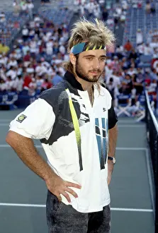 Prints of FLUSHING, NY - 1990: Andre Agassi during the 1990 U.S. Open Tennis Tournament in Flushing, Queens. (Photo by Raoul/IMAGES/Getty Images) The Grand Slam Gallery: 1989 U.S. Open Tennis Tournament
