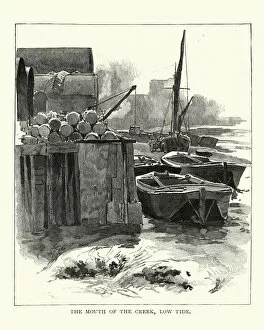 Hampshire Collection: 19th Century, Antique, Barge, Current, District Type, Docks, England, Engraving, Europe