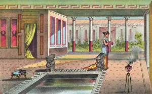 Stool Prints: 19th-Century Illustration Depicting the Interior of a Roman Home