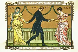19th-Century Illustration of a Man Dancing Between Two Women
