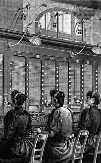 19th-Century Illustration of Telephone Operators