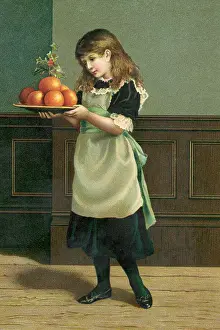 Jumper Prints: 19th-Century Illustration of a Young Girl Preparing for the Christmas Season
