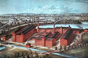 Color Imaging Prints: 19th-Century Lithograph of Assabet Manufacturing Company
