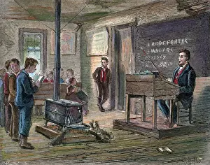 Knowledge Prints: 19th-Century Lithograph of a One-Room Schoolhouse