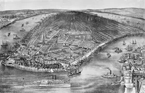 Everyday Scene Prints: 19th Century Print of Bird's-Eye View of Manhattan