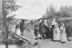 19th-Century Print of Colonists Walking to Church by James S. King