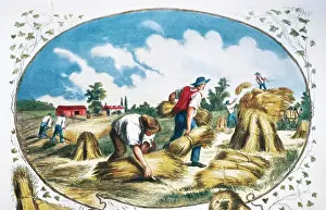 Farmer Prints: 19th-Century Print of Farmers Harvesting Crops