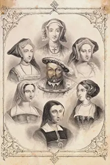19th-Century Print of King Henry VIII and His Wives