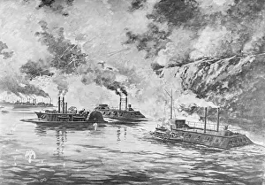 Land Battle Prints: 19th-Century Print Showing Rear Admiral Porter's Flotilla Arriving at Vicksburg