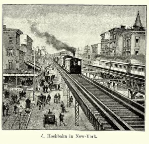 Images Dated 4th February 2015: 19th Century USA - Elevated train in New York