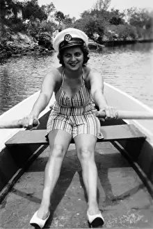 20-25 years, archival, background, black & white, boat, boating, brunette, caucasian
